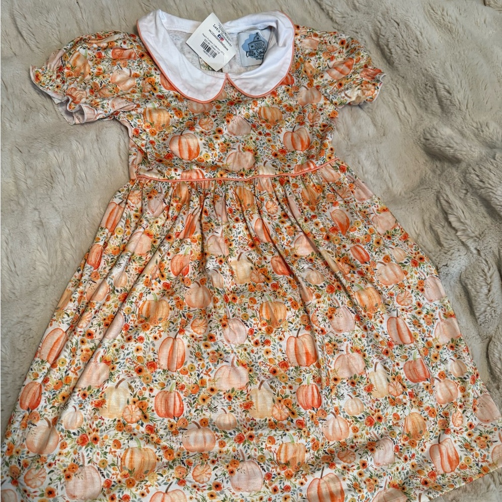Pumpkin Print Dress with Peter Pan Collar